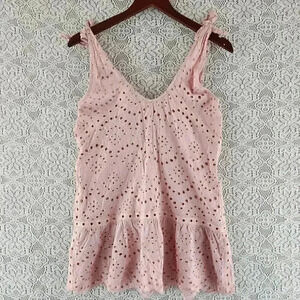 Lumie Embroidered Cut out Tie Shoulder Tank Top Women's S